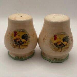 Gibson Cream and Green Rooster Salt and Pepper Shakers